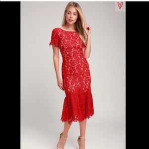 NWT Lulu’s red Lace Love You Tonight midi dress